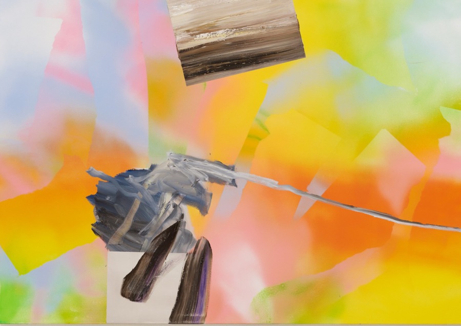 Bernard Lokai, ohne Titel, (Antenne), Öl und Acryl auf Leinwand, 140 cm x 200 cm, 2017